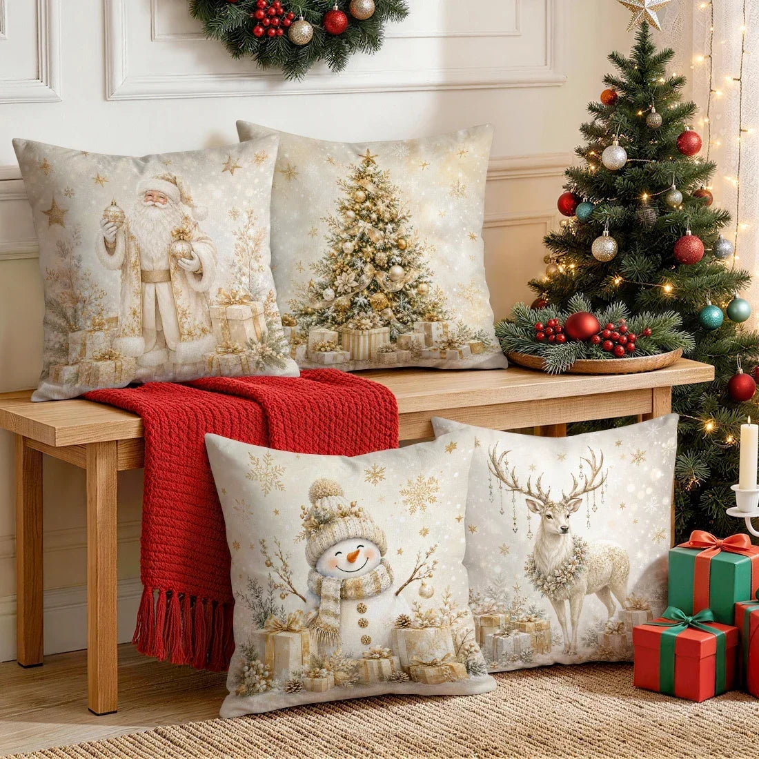 1/4 Pièces de Housses de Coussin Dorées pour Décoration de Noël en Polyester pour la Maison, la Voiture et le Canapé — photo