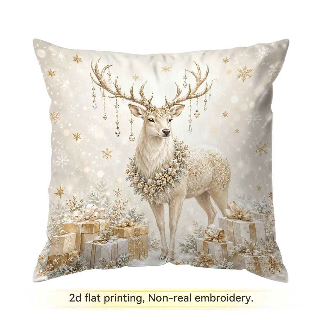 1/4 Pièces de Housses de Coussin Dorées pour Décoration de Noël en Polyester pour la Maison, la Voiture et le Canapé — Cerf